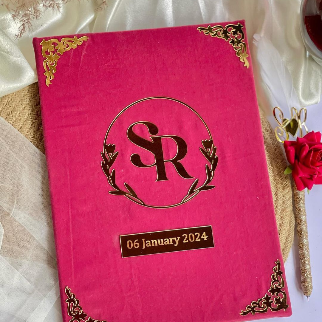Nikkah Pinkish Velvet Booklet With Grey Theme