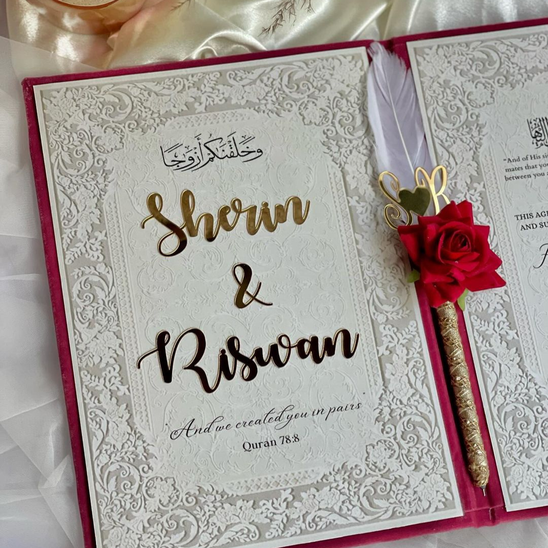 Nikkah Pinkish Velvet Booklet With Grey Theme
