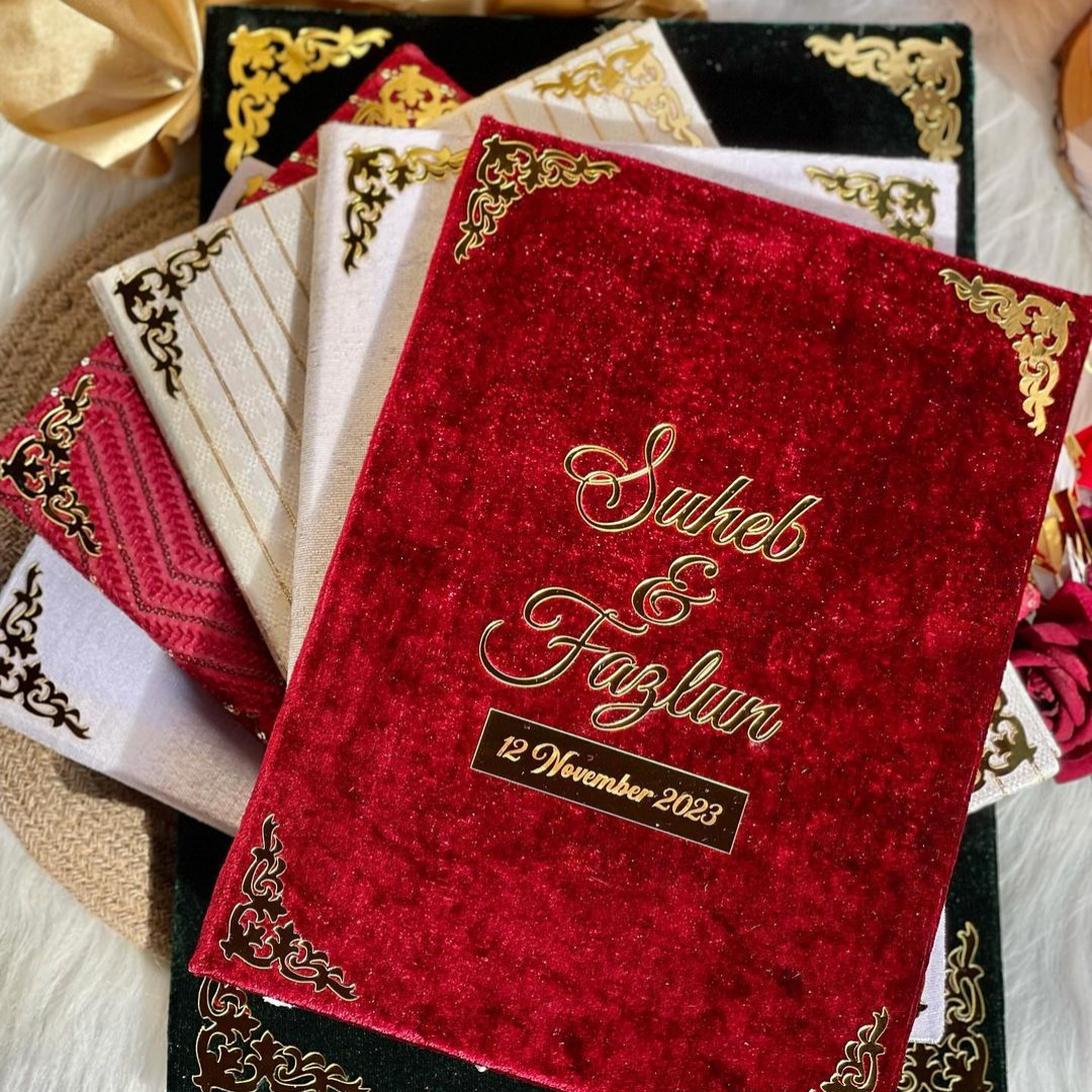 Nikkah Red Velvet Booklet With Golden Work
