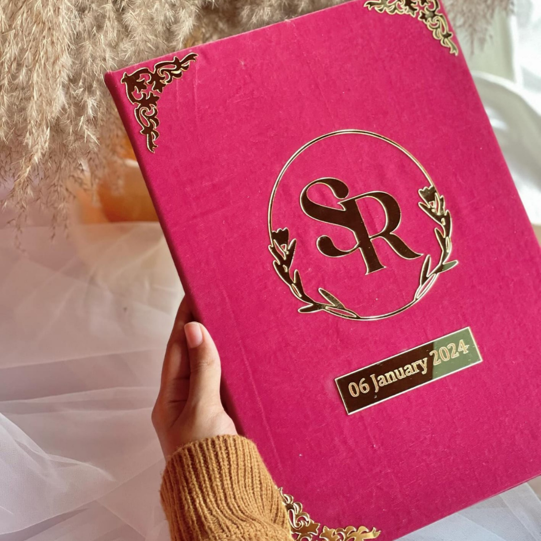 Nikkah Pinkish Velvet Booklet With Grey Theme