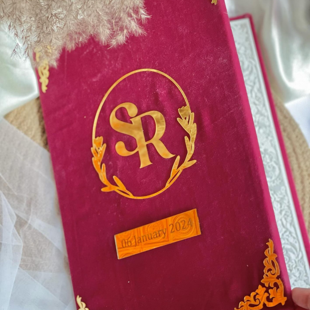 Nikkah Pinkish Velvet Booklet With Grey Theme