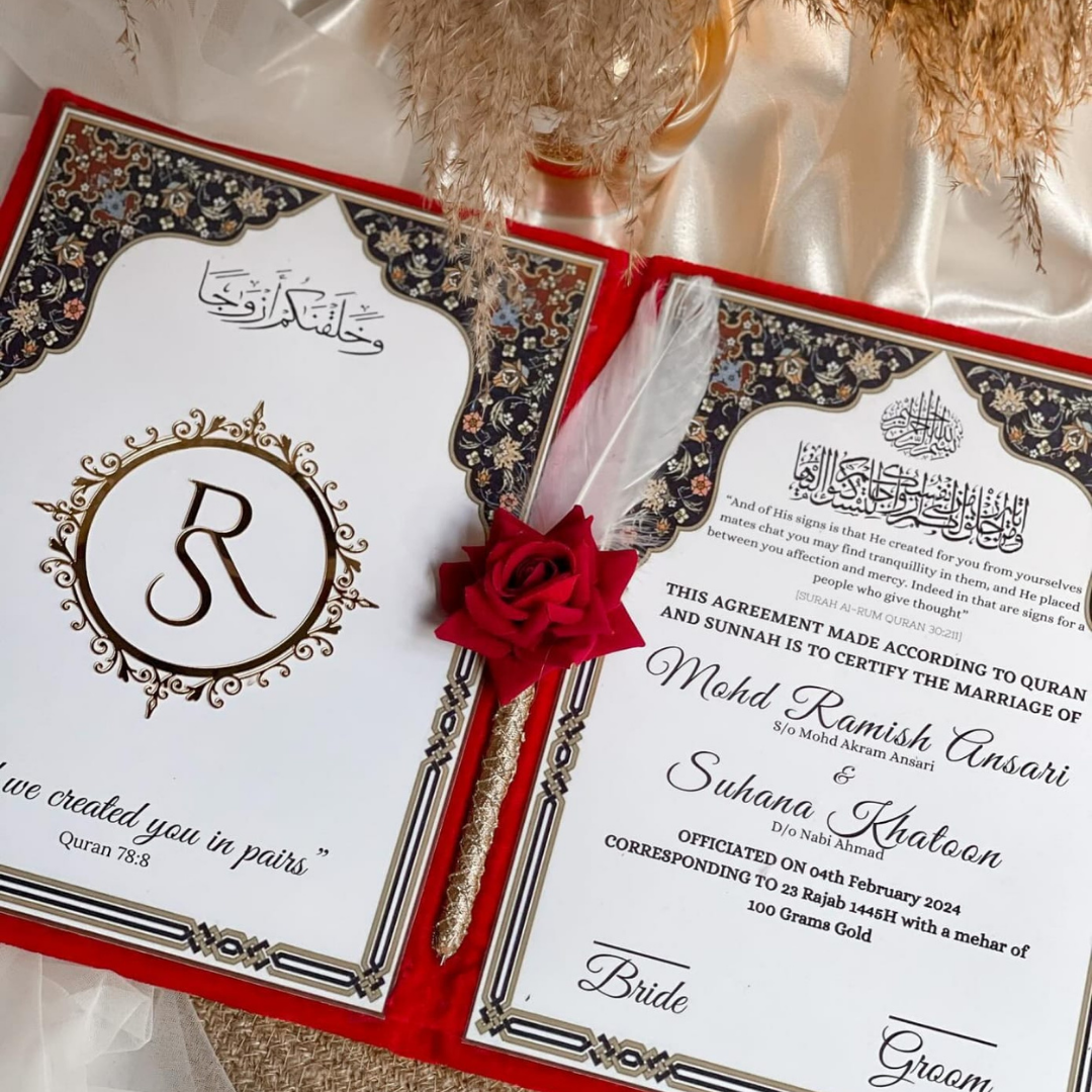 Cherry Color Nikah Velvet Booklet