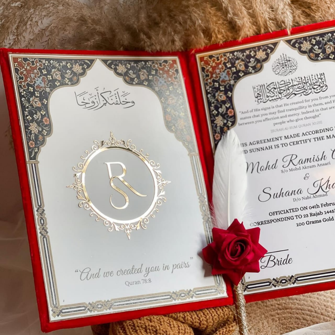 Cherry Color Nikah Velvet Booklet