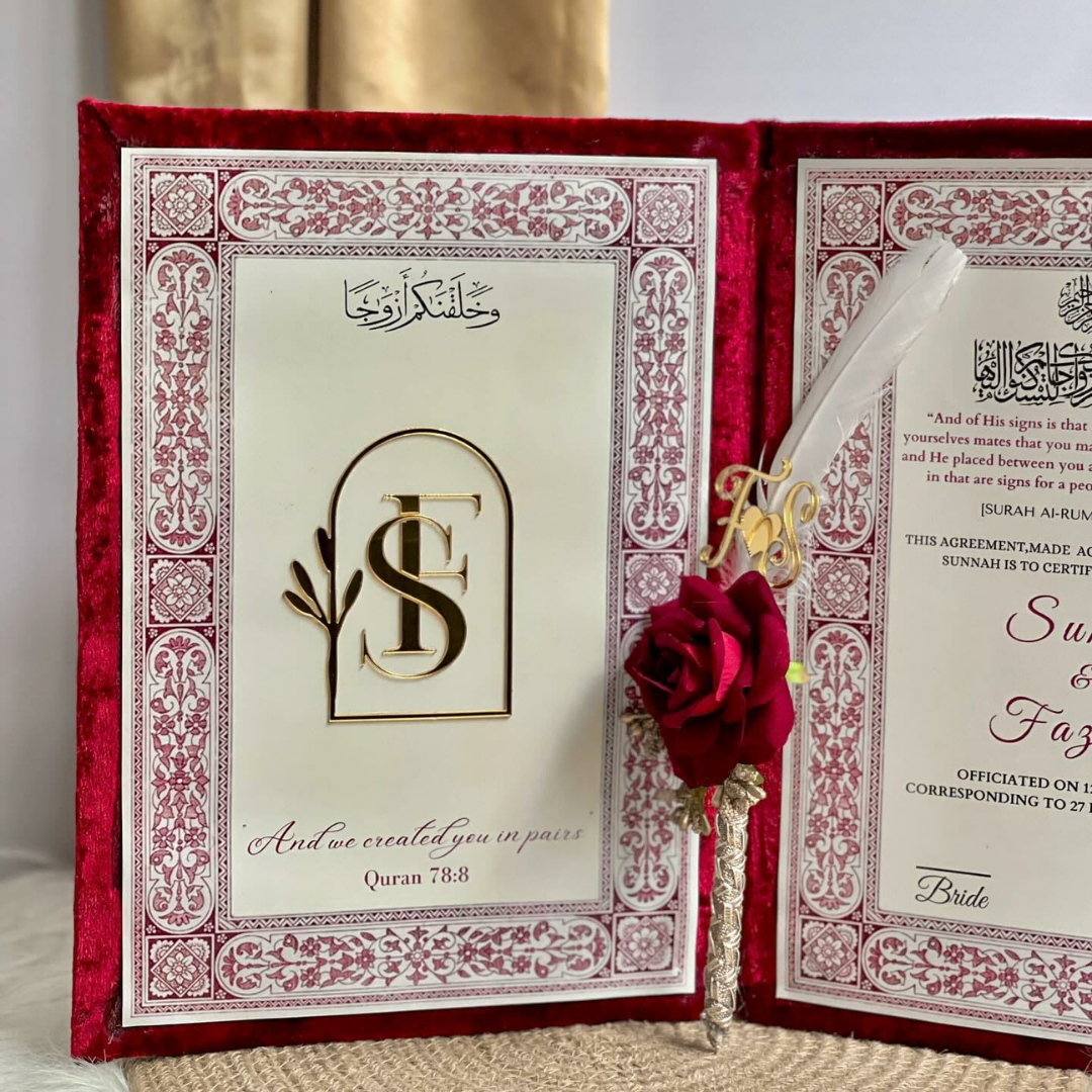 Nikkah Red Velvet Booklet With Golden Work