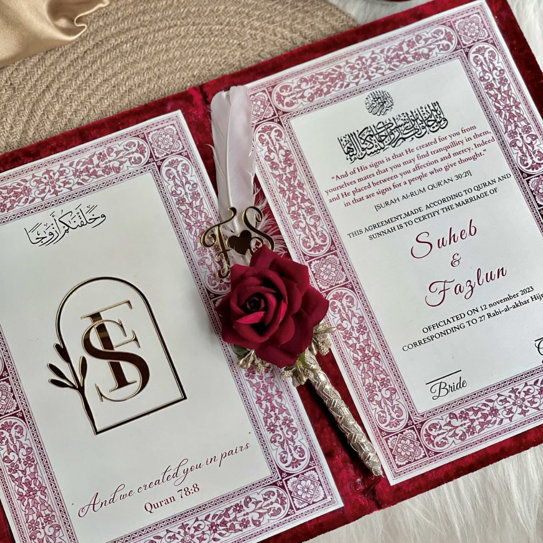 Nikkah Red Velvet Booklet With Golden Work