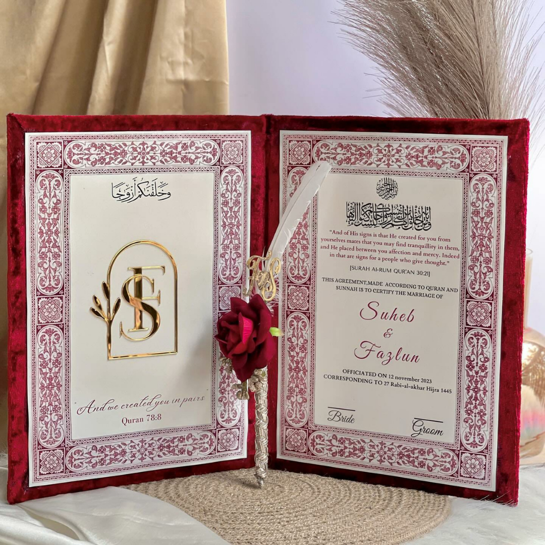 Nikkah Red Velvet Booklet With Golden Work