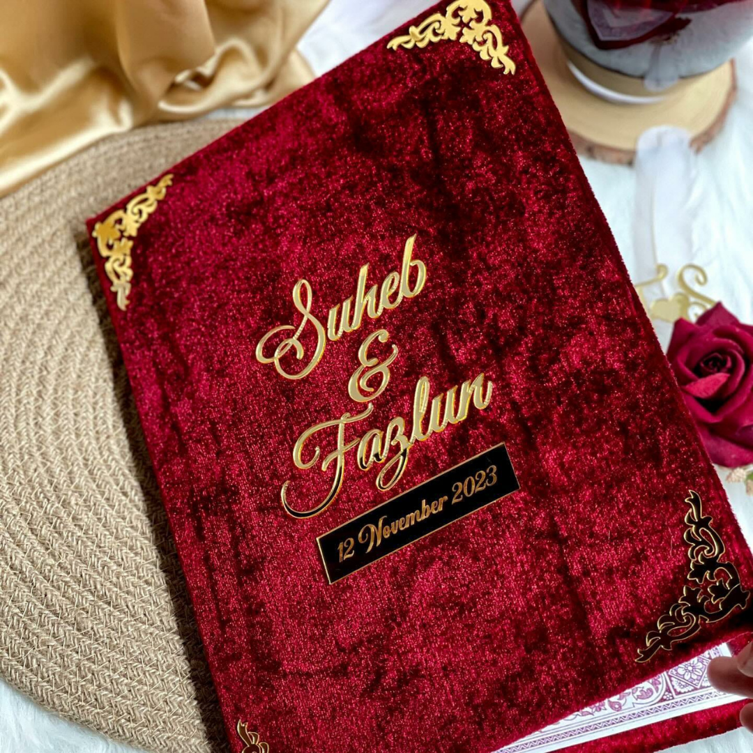 Nikkah Red Velvet Booklet With Golden Work